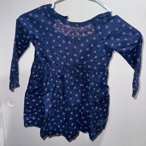 Navy Blue Long Sleeve Dress with Pattern